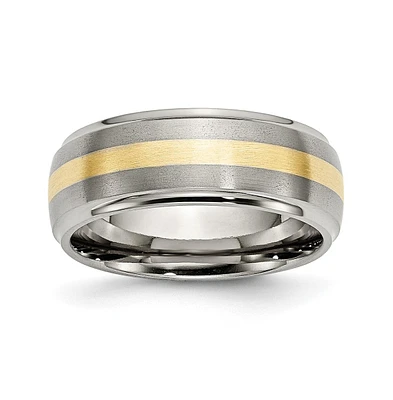 Chisel Titanium Brushed with 14k Gold Inlay Ridged Edge Band Ring