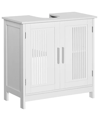 Kleankin Bathroom Pedestal Under Sink Cabinet with Storage Shelf, 2 Doors, White