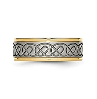 Chisel Titanium Brushed Yellow Scroll Design Grooved Edge Band Ring