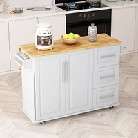 Kitchen Island Cart With 2 Door Cabinet And Three Drawers, 43.31 Inch Width With Spice Rack