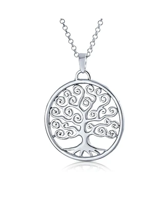 Bling Jewelry Round Medallion Family Circle Swirling Wishing Tree Of Life Pendant Necklace For Women Wife .925 Sterling Silver