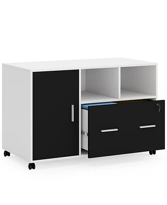 Tribesigns Large File Cabinet with Lock and Drawer, Modern Mobile Lateral Filing Cabinet Printer Stand Legal/Letter / A4 Size with Wheels and Storage