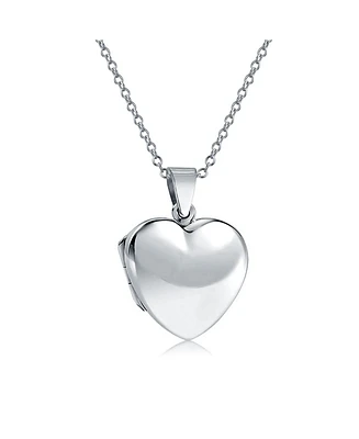 Bling Jewelry Simple Plain Puff Heart Shaped Photo Lockets For Women That Hold Pictures Polished .925 Silver Locket Necklace Pendant