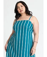 Eloquii Plus Stripe Linen-Blend Midi Dress