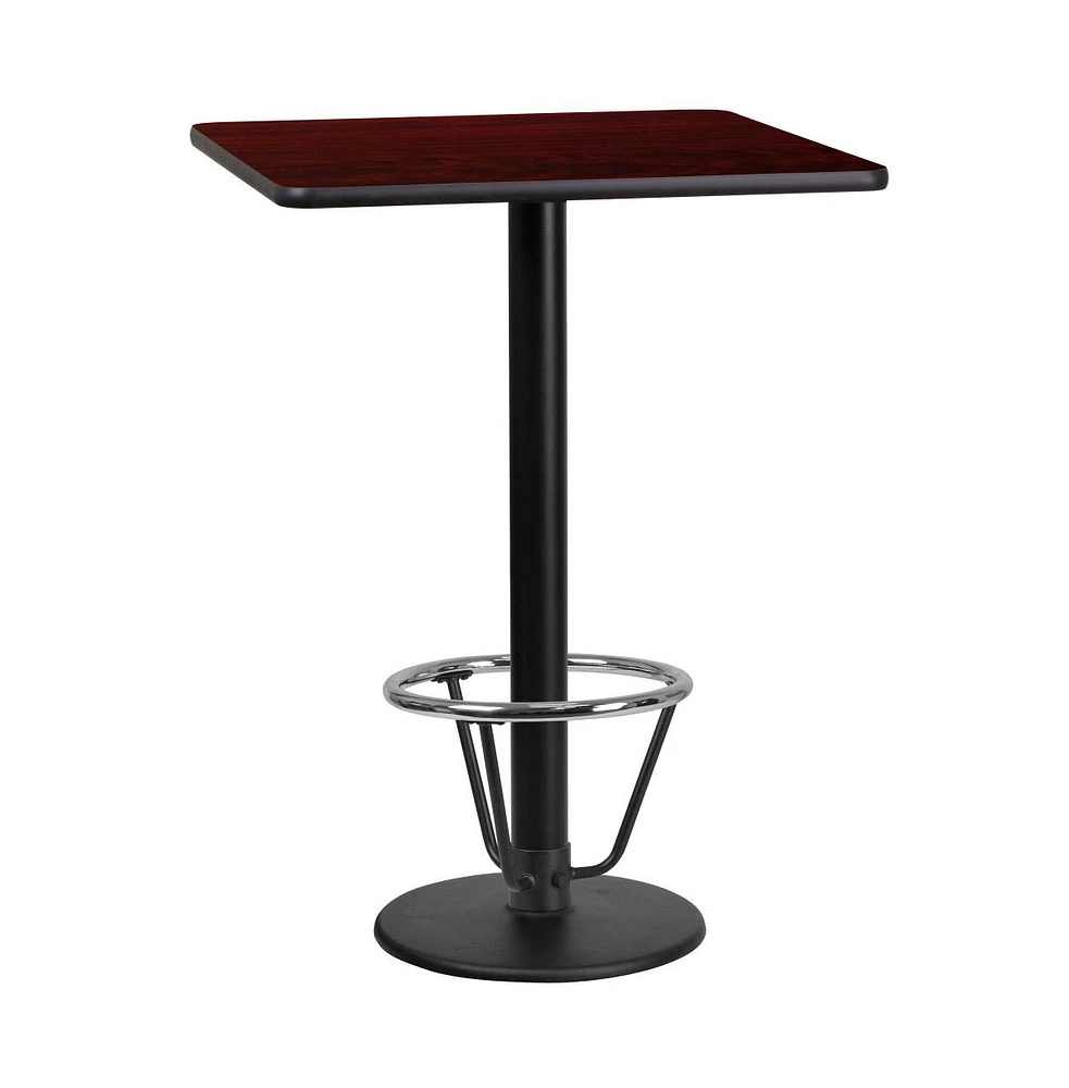 Emma+Oliver 24" Square Laminate Bar Table With 18" Round Foot Ring Base