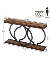 Tribesigns Industrial Console Table, 55 inch Wood Entryway Table Narrow Long Sofa Rustic Accent for Living Room, Entrance Geometric