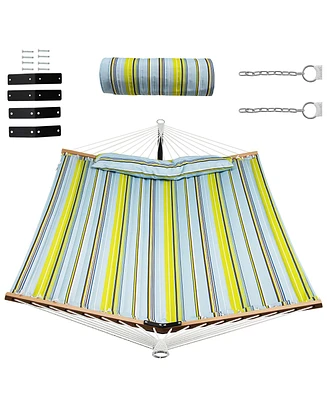 Gymax Patio Hammock Foldable Portable Swing Chair Bed Detachable Pillow Blue and Yellow