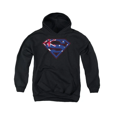Superman Boys Youth Australian Shield Pull Over Hoodie / Hooded Sweatshirt