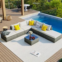 Streamdale Furniture 8-Pieces Outdoor Patio Furniture Sets, Garden Conversation Wicker Sofa Set, Single Sofa