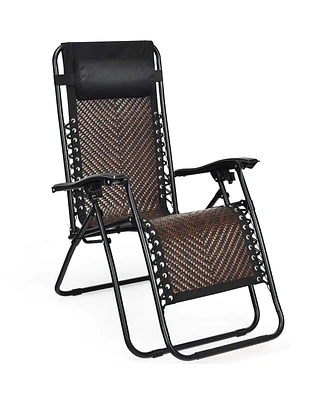 Inolait Sugift Folding Rattan Zero Gravity Lounge Chair with Removable Head Pillow