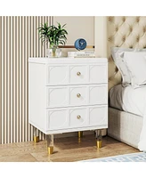 Tribesigns 3-Drawer Nightstand Tall White and Gold Bedside Table with Drawers, Versatile Modern White Night Stand with Storage for Bedroom, Living Roo