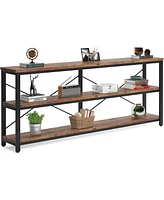 Tribesigns Extra Long Sofa Console Table, 71" Narrow Entryway Console Table with 3 Tiers Storage Shelves, Rustic Brown