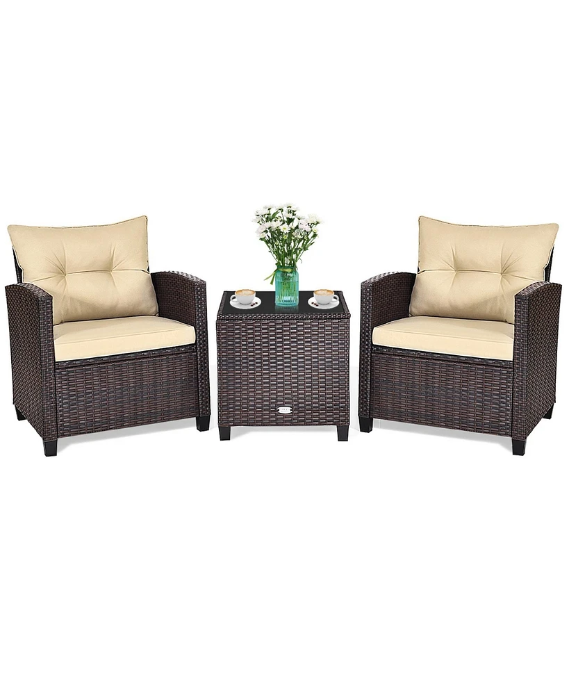 Vebreda Sugift 3 Pieces Rattan Patio Furniture Set with Washable Cushion