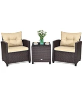 Sugift 3 Pieces Rattan Patio Furniture Set with Washable Cushion
