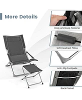 Inolait Sugift 5-Piece Patio Sling Chair Set Folding Lounge Chairs with Footrests and Coffee Table