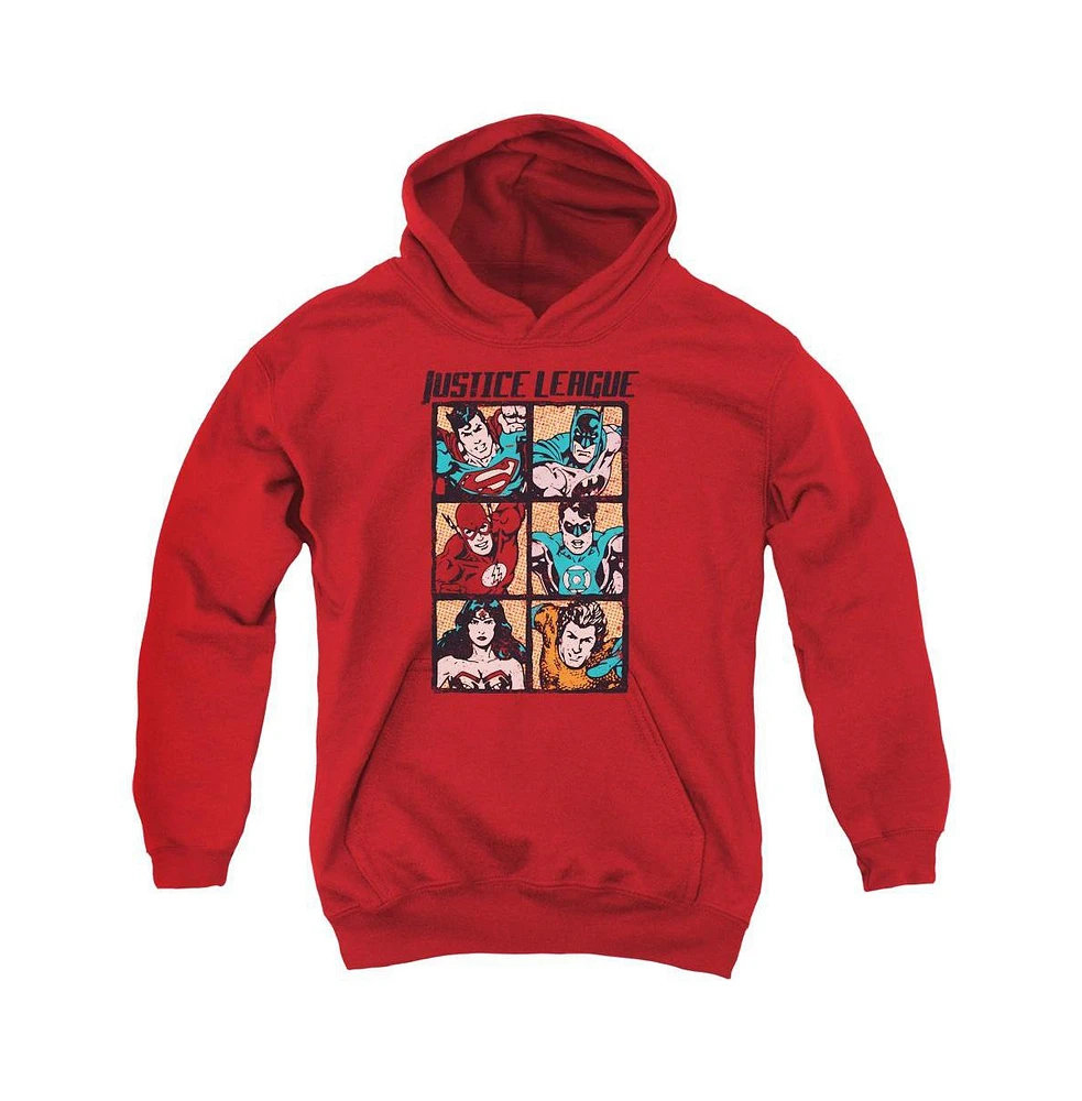 Justice League Boys of America Youth Rough Panels Pull Over Hoodie / Hooded Sweatshirt