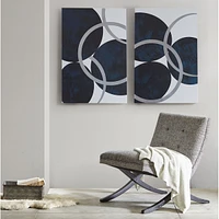 Streamdale Furniture Celestial Orbit Navy Silver Foil Abstract 2-Piece Canvas Wall Art Set