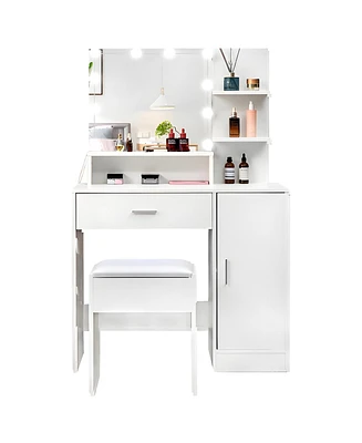 Sugift Large Modern Vanity Set with Three Level Storage Dresser White Finish