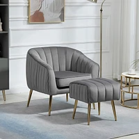 Streamdale Furniture Velvet Accent Chair With Ottoman, Modern Tufted Barrel Chair Ottoman Set For Living Room