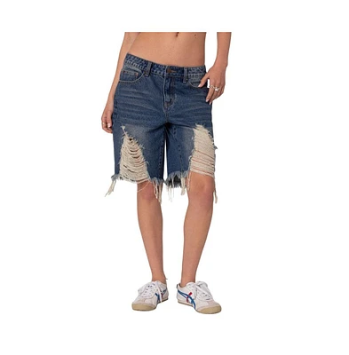 Edikted Women's Distressed Denim Bermuda Shorts