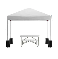 Emma+Oliver Portable Tailgate And Camping Set With Pop Up Event Canopy Tent With Wheeled Case And Folding Table With Benches Set