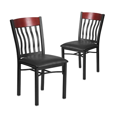 Emma+Oliver 2 Pk. Vertical Back Metal And Wood Restaurant Chair With Vinyl Seat