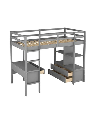 Streamdale Furniture Twin Size Loft Bed With Built-In Desk With Two Drawers, And Storage Shelves And Drawers, White