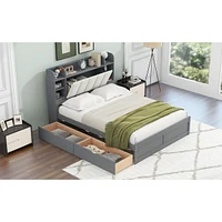 Streamdale Furniture Wood Queen Platform Bed With Storage Headboard, Shelves And 2 Drawers