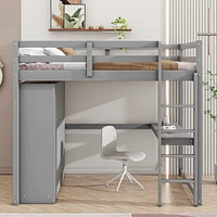 Streamdale Furniture Wood Full Loft Bed With Built-In Wardrobe, Desk, Storage Shelves And Drawers