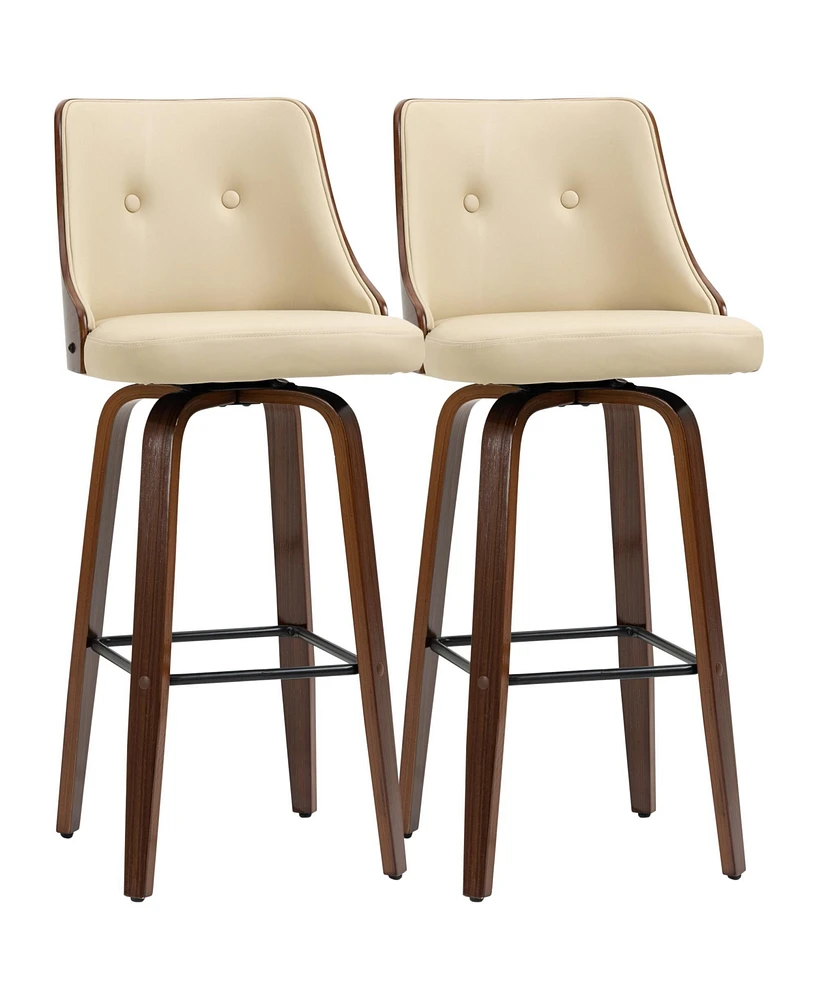 Homcom Set of 2 Counter Height Bar Stools Pu Swivel Barstools w/ Footrest