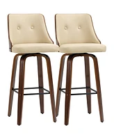 Homcom Set of 2 Counter Height Bar Stools Pu Swivel Barstools w/ Footrest