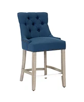 24" Linen Fabric Tufted Buttons Upholstered Wingback Counter Stool