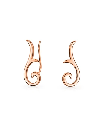 Bling Jewelry Minimalist Geometric Tribal Scroll Ear Pin Crawlers Climbers Earrings For Women For Teen Rose Gold Plated Sterling Silver