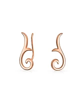 Bling Jewelry Minimalist Geometric Tribal Scroll Ear Pin Crawlers Climbers Earrings For Women For Rose Gold Plated Sterling Silver