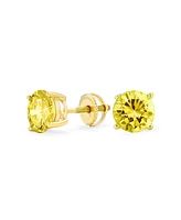 Bling Jewelry 2CTSolitaire Round Canary Yellow Cz Stud Earrings For Women Gold Plated Sterling Silver Screw Back 8MM