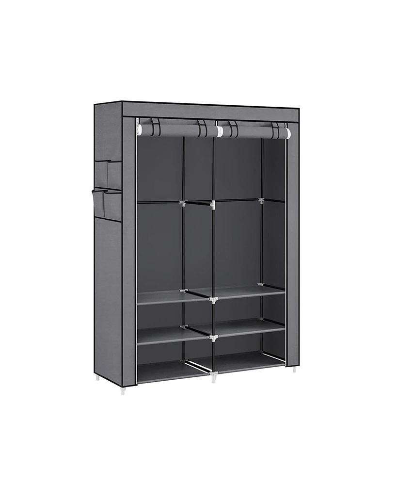 Slickblue Portable Closet Wardrobe With Shoe Rack And Cover, Closet Storage Organizer, 2 Hanging Rods, Shelves