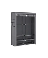 Slickblue Portable Closet Wardrobe With Shoe Rack And Cover, Closet Storage Organizer, 2 Hanging Rods, Shelves