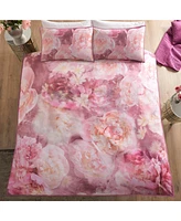 By Caprice Home 100% Cotton Rose Bloom Print Duvet Cover Set With Matching Pillow Cases King