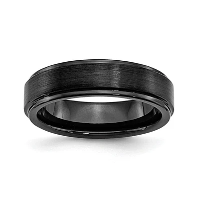 Chisel Black Ceramic Ridged Edge Brushed Wedding Band Ring