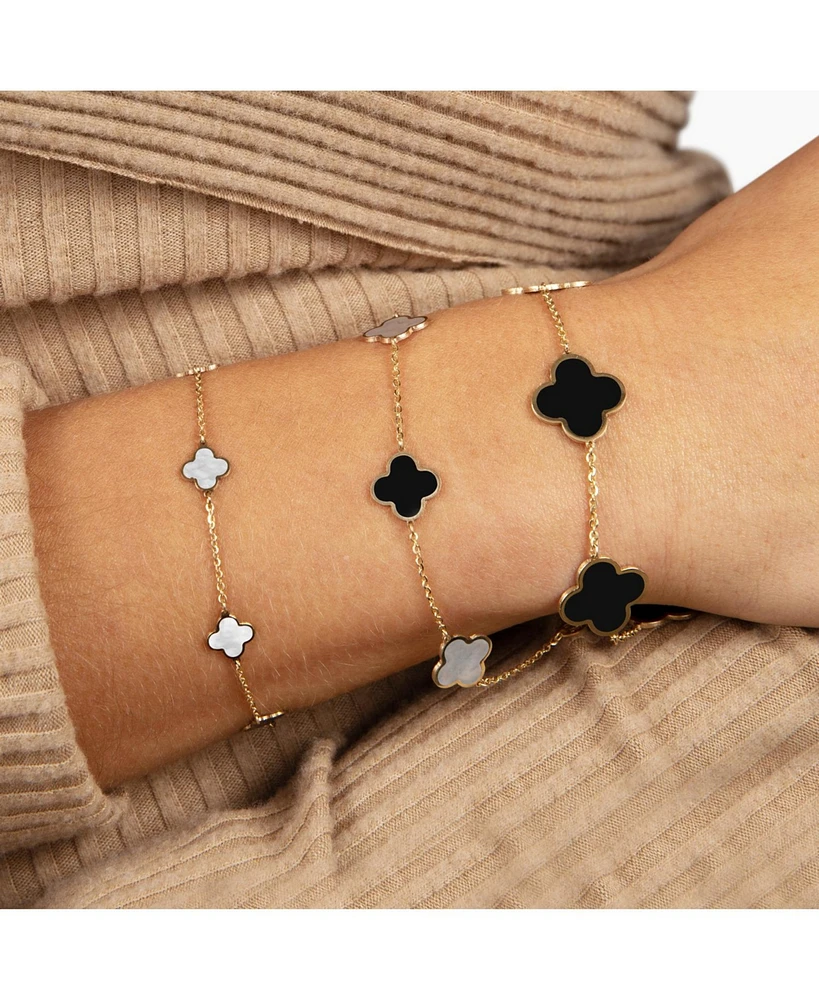 The Lovery Large Onyx Clover Bracelet 14K Gold