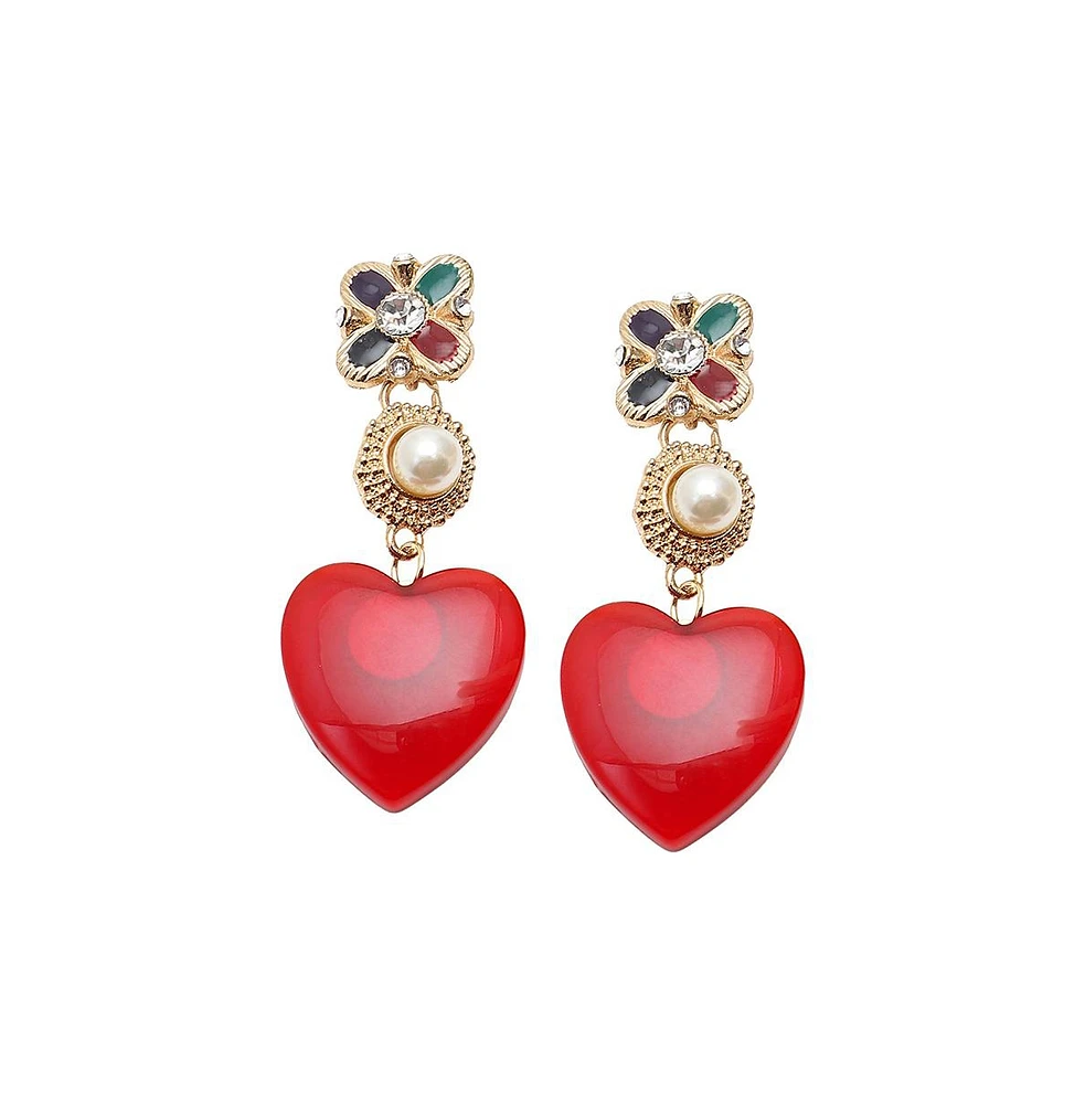 Sohi Women's Gold Royal Heart Drop Earrings