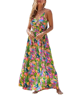 Cupshe Women's Tropical Floral Twist & Keyhole Maxi Beach Dress
