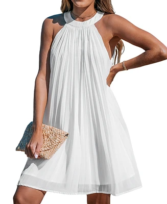 Cupshe Women's Ivory Romance Round Neck Sleeveless Mini Beach Dress