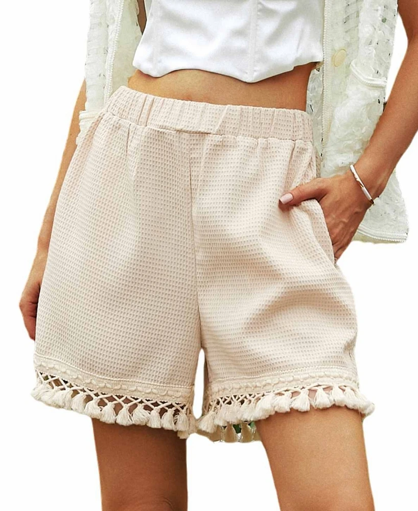 Cupshe Women's Elastic Waist Tassel Hem Shorts