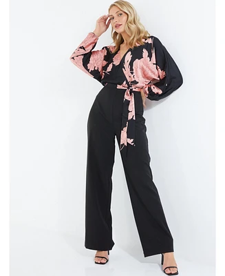 Quiz Women's Satin Floral Wrap Palazzo Jumpsuit