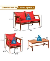 Sugift 4 Pieces Acacia Wood Patio Rattan Furniture Set with Cushions