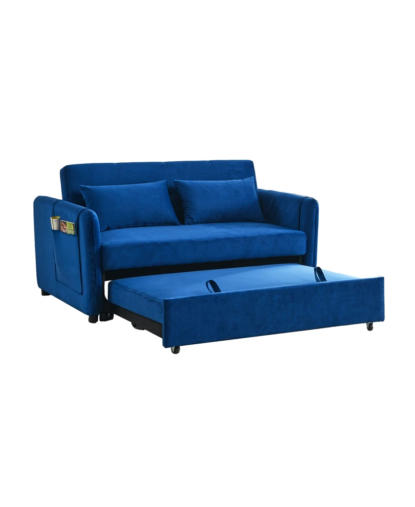 Simplie Fun Velvet Convertible Sofa Bed with Pullout - 54 Inch