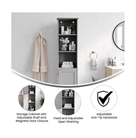 Merrick Lane Vigo Slim Linen Tower Organizer With Adjustable Cabinet Shelves, Open And Magnetic Closure Doors