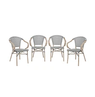 Merrick Lane Mael Set Of Four Stacking Thonet Bistro Style Chair With Arms, Textilene Seat, And Bamboo Finished Metal Frame For Indoor/Outdoor Use