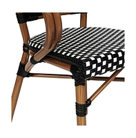 Merrick Lane Sacha Set Of Four Stacking Thonet Bistro Style Chair With Arms, Pe Rattan Seat, And Bamboo Metal Frame For Indoor/Outdoor Use